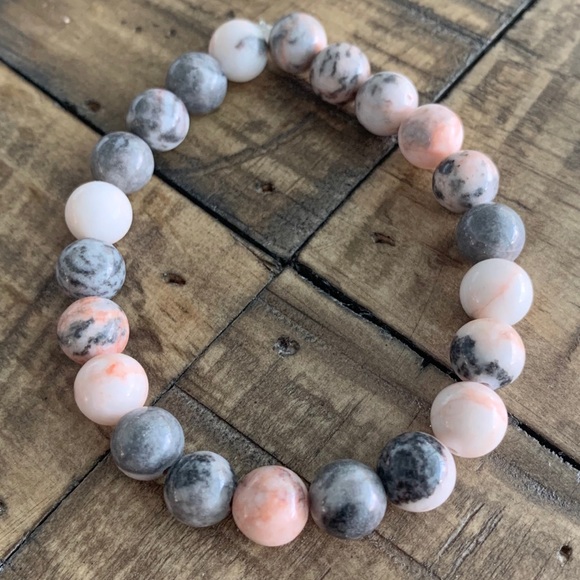 8mm Pink & Gray Jasper Chakra Stretch Bracelet - Picture 3 of 8